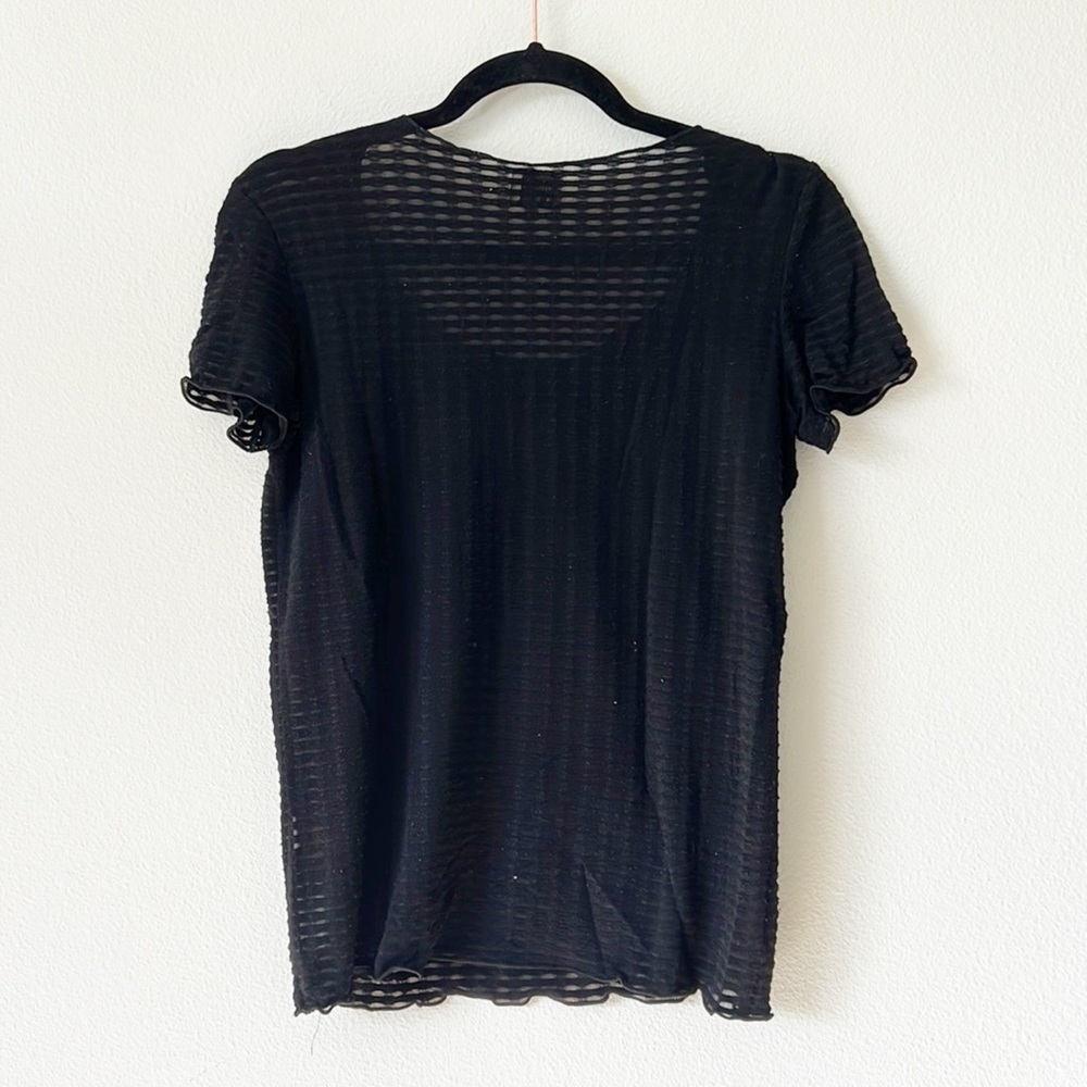 Armani Collezioni Black Sheer Open-Knit Short Sleeve Tee - Picture 3 of 7